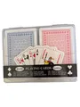 Produktbild: 2x56 Premium Spielkarten Kartenspiel Poker Rommé Blau Rot Plastikbox