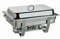 Produktbild: APS Chafing Dish „Chef“ – mit einem Speisenbehälter aus Edelstahl 65 mm tief, Zwei Brennpastenbehälter, einem Wasserbecken, Deckel, Gestell und Langen Hohlgriffen