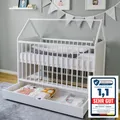 Produktbild: Babybett Beistellbett mit Schublade Hausbett Kinderbett Baby Bett höhenverstellbar und umbaubar, ohne Matratze, weiß, 60x120 cm