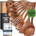 Produktbild: Kochlöffel Holz Set - Holzkochlöffel 10 Stück aus Teakholz - Holzlöffel, Pfannenwender Holz und weitere Kochbesteck Set - Natürlich & Perfekt für Antihaft. Leicht & Hitzebeständig Küchenutensilien
