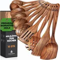 Produktbild: Kochlöffel Holz Set - Holzkochlöffel 10 Stück Aus Teakholz - Holzlöffel, Pfannen