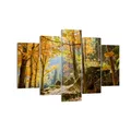 Produktbild: Wandbilder 150x100cm 5 tlg Leinwandbild Herbst berg wald natur XXL Bilder