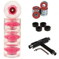 Produktbild: FunTomia 4 Stück (LED) Longboard/Skateboard Rollen (Big Wheels) in 70x51mm 80A inkl. ABEC-9 Kugellager und Metall Spacer 80A Rollenhärte + T-Tool