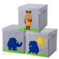Produktbild: LIFENEY meets Die Maus 3x Aufbewahrungsbox mit Deckel für Kinder – Boxen mit der bekannten Maus und dem beliebten Elefanten im 3er Set – 33 x 33 x 33 cm passend für klassische Würfelregale