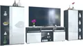 Produktbild: Vladon Wohnwand Davos, Anbauwand bestehend aus 2 Vitrinen und 1 TV-Board, Anthrazit matt/Weiß Hochglanz (329 x 134 x 35 cm)