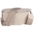 Produktbild: MIRROSI Bauchtasche Damen, Echtleder, Made in Italy, Umhängetasche, Brusttasche, (Schultertasche für jeden Anlass (1 Tasche & 2 Gurte), Crossbody Bag, Beige, gemusterten& verstellbaren Schulterriemen beige Mittelgroße Tasche (25x16x7cm)