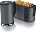 Produktbild: Arendo 2-teiliges Frühstücksset - Edelstahl Wasserkocher 1,5l, 4-Scheiben Langschlitz Toaster, Grau