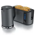 Produktbild: Arendo 2-teiliges Frühstücksset - Edelstahl Wasserkocher 1,5l, 4-Scheiben Langschlitz Toaster, Grau