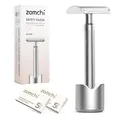 Produktbild: ZOMCHI Nassrasierer-Set für Damen & Herren – 10 Klingen mit Ständer | Professionelle Nassrasur | Zero Waste, plastikfrei & nachhaltig | Metall-Safety-Razor | Silber