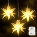 Produktbild: 3er-Set LED-Weihnachtssterne, 3D-leuchtend, Batteriebetrieben, Warmweiß, Für Innen- & Außenfensterdekoration