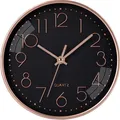Produktbild: Schlichte 30cm Wanduhren - Schwarz mit großen Roségoldenen Ziffern für Eleganz