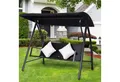 Produktbild: Outsunny Hollywoodschaukel Polyrattan mit Kissen belastbar bis 360kg, 3-Sitzer, Bettfunktion, Rattenschaukel, 1 tlg., Schaukel, Metall Schwarz 198B x 124T x 179H cm