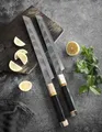 Produktbild: Sakimaru oder Yanagiba Messer 10 Zoll Mit achteckigen Ebenholz- und Büffelhorngriff Lachsmesser und Filetmesser für Sushi und Fisch Damast Edelstahl 33 Lagen sehr scharf 39 cm