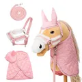 Produktbild: Hoofly Hobby Horse Zubehör Set – Halfter mit Strick, Decke & Fliegenhaube in Pink für Hobby Horses [TÜV geprüft] – Ideal für Spiel, Training & kleine Turniere