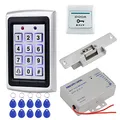 Produktbild: HFeng Kit Türzugangskontrollsystem Set Metall RFID Tastatur + DC12V 3A Power Supply + NC Typ Elektronisches Streikschloss + Türausgangstaste + 10-teilige Keyfobs Karte