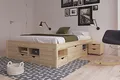 Produktbild: Inter Link - Funktionsbett - Bett mit Schubladen - Doppelbett 160 x 200 cm - 2 Große und 4 kleine Schubladen - Nachtkommode - Kiefer massivholz - Inkl Lattenrost - Natur lackiert - Claas