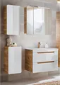 Produktbild: Badmöbel Set mit Keramikwaschtisch LUTON-56 in Hochglanz weiß mit Wotan Eiche Nb., B/H/T ca. 130/200/46 cm
