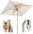 Produktbild: Sekey Sonnenschirm Ø 200 cm Rechteckig – Holz Balkonschirm, Marktschirm mit Knickgelenk, UV50+, für Garten & Terrasse, Creme