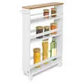 Produktbild: bomoe Nischenregal 15cm breit – Küchenwagen Küchenregal Schmal – Rollwagen Schmal 3 Fächer & Arbeitsplatte – Nischenschrank Küche Bad Büro – Bathroom Cart Nischenwagen Weiß & Eiche 79x50 cm – Hylla