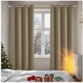 Produktbild: Deconovo Verdunkelungsvorhang Gardinen mit Ösen Blickdichte Vorhang Kälteschutz Schlafzimmer 2er Set, Blackout Curtain einfarbig Thermo Vorhang Verdunkelung Wärmeisolierend gelb 140 cm x 220 cm