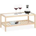 Produktbild: Relaxdays Couchtisch, Wohnzimmertisch mit Glasplatte, Holz, HBT 35 x 80 x 40 cm, rechteckiger Sofatisch, 2 Etagen, natur