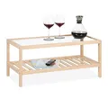 Produktbild: Relaxdays Couchtisch, Wohnzimmertisch mit Glasplatte, Holz, HBT 35 x 80 x 40 cm, rechteckiger Sofatisch, 2 Etagen, Natur