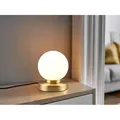 Produktbild: Meinewunschleuchte - Led Tischleuchte Kugel Glasschirm Weiß Sockel Messing - Touch Dimmbar, Höhe 15cm