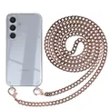 Produktbild: EAZY CASE Handykette kompatibel mit Samsung Galaxy S24 Handyhülle mit Metall Umhängeband und Ersatz Kordel schwarz, Handykordel mit Schutzhülle, Kette mit Smartphone Hülle, Metall – Rosé-Gold