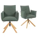 Produktbild: DUBI Möbel 2er Set Esszimmerstühle höhenverstellbar, Bürostühle & Konferenzstühle, 360° drehbar mit Taschenfederkern, ergonomisch gepolstert, Eichegestell, Feincord Grün, Modell Mika-Leya