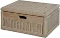 Produktbild: Krines Home Aufbewahrungskorb Flacher Korb mit Deckel Rattan geflochten Regalkorb Aufbewahrungsbox