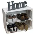 Produktbild: Holzkisten Shabby weiss Schuhablage Schuhständer DIY Upcycling Regalbau Schuhaufbewahrung für Kinder und Erwachsene stabiles Regal in Obstkisten Weinkisten Optik (Shabby weiss Längs, 1er Set)