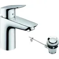 Produktbild: hansgrohe Logis Waschtischmischer, ComfortZone100, Metall Zugstangen Ablaufgarnitur, Ausladung 108mm, 71171000, Farbe: Chrom