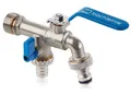 Produktbild: Universal Doppel Auslaufhahn für den Garten blau inkl. 2 Schlauchanschlüssen ...