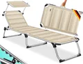 Produktbild: KESSER® Sonnenliege Sun mit Dach Gartenliege Liegestuhl klappbar Sonnendach Verstellbarer Rückenlehne, ergonomisch, gepolsterter Liegefläche, Aluminium Liege Gartenstuhl tragbar Strandliege, Beige