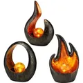 Produktbild: 3x Led Solar Tisch Leuchten Garten Dekoration Sichel Flamme Oval Design Balkon Außen Lampen Grau Gold