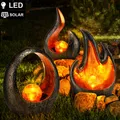 Produktbild: 3x LED Solar Tisch Leuchte Flammen Sichel Design GRAU GOLD Außen Garten Lampe