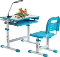 Produktbild: GOPLUS Höhenverstellbarer Kinderschreibtisch, Schülerschreibtisch mit Stuhl, Höhenverstellbare & Neigbare Tischplatte, Ergonomische Gestaltung, mit Schublade, ab 4 Jahren (Blau)