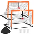 Produktbild: 2er Set Fußballtor Pop-Up Faltbar, 120x90cm Fussballtore für Garten mit 2 Zielscheiben & Tragetasche, Glasfaser-Rahmen, 8 Heringe, Ideal für Garten Training, für Teenager