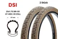 Produktbild: 2 Stück 20 Zoll Fahrrad Reifen 20x1.75 City Bike Kinderrad 47-406 tire brown