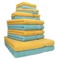 Produktbild: Betz 12-tlg. Handtuch-Set PREMIUM 100% Baumwolle 2 Duschtücher 4 Handtücher 2 Gästetücher 2 Seiftücher 2 Waschhandschuhe honiggelb/ocean