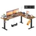 Produktbild: VASAGLE L-förmiger Eckschreibtisch, Höhenverstellbarer Schreibtisch, 190 x 155 cm, mit Ladestation, braun - Braun