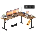 Produktbild: VASAGLE Schreibtisch Höhenverstellbarer Schreibtisch elektrisch (L-förmiger Eckschreibtisch), 2 AC-Steckdosen, 2 USB-A-Anschlüsse, Ablage für Steckdosenleiste braun|schwarz 190 cm x 140 cm