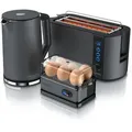 Produktbild: Arendo 3-teiliges Frühstücksset - Wasserkocher 1,5l, 4-Scheiben Toaster, 6er Eierkocher, Grau