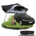 Produktbild: Juskys Autodachzelt Lago 140 x 240 cm - UV-Schutz & Wasserdicht - Matratze & LED-Beleuchtung - Camping & Outdoor - Teleskopleiter - Schwarz/Grau