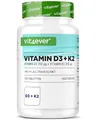 Produktbild: vit4ever Vitamin D3 10.000 I.E + Vitamin K2 200 µg MK7 Depot - 100 Tabletten - Hochdosiert - 99,7% All-Trans MK7 -Vegetarisch - Premium Qualität - Ohne unnötige Zusätze