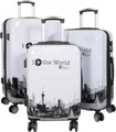 Produktbild: Hartschalen Reise Kofferset Trolleyset mit Dehnfalte (Gr. L+XL) und Motiv Fly the World Weiß - Gr. M, L und XL