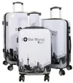 Produktbild: Reise Trolley Koffer Hartschale 3tlg. Set Motiv Fly the World Weiß Gr. M, L, XL