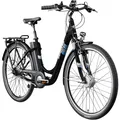 Produktbild: ZÜNDAPP E Bike City 28 Zoll | Elektro Fahrrad für 150-175 cm | 7 Gang Ebike Vorderrad Motor | E-Bike Elektrofahrrad mit Beleuchtung | Retro Hollandrad Green 3.7 (schwarz/blau, 48 cm)