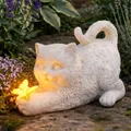 Produktbild: Festive Lights 20cm Gedenkstein mit solarbetriebener LED Beleuchtung Katze mit Schmetterling Grabdekoration Wetterfest Grabstein Katze Grablicht Solar Gedenkstein Erinnerung (Katze mit Schmetterling)
