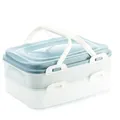 Produktbild: SUSTANIA Kuchen Transportbox & Cupcake/Muffin Transportbox - 1er Partycontainer, Kuchenbehälter mit praktischem Hebeeinsatz, Clickverschlüssen & Tragegriffen, 2 Etagen, 40x30x18cm, Made in EU, Blau